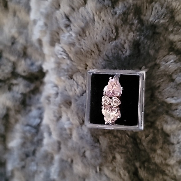Sterling silver 4 hearts light pink morganite stones ring sz 7 - Picture 3 of 3
